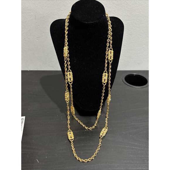 Camrose & Kross JBK Gold Tone Rhinestone Paper Clip Necklace Double Chain 26-33” - Picture 4 of 8